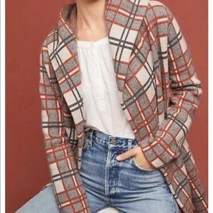 Anthropologie Field Flower Plaid Sweater Coat